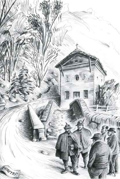 Al ponte del Molino dell'Avvocato - disegno di Gianni Chiostri