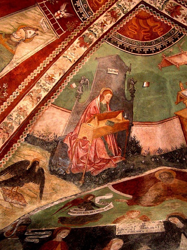 Rocca Canavese, Confraternita di Santa Croce: particolare degli affreschi del XV secolo sulla volta a crociera